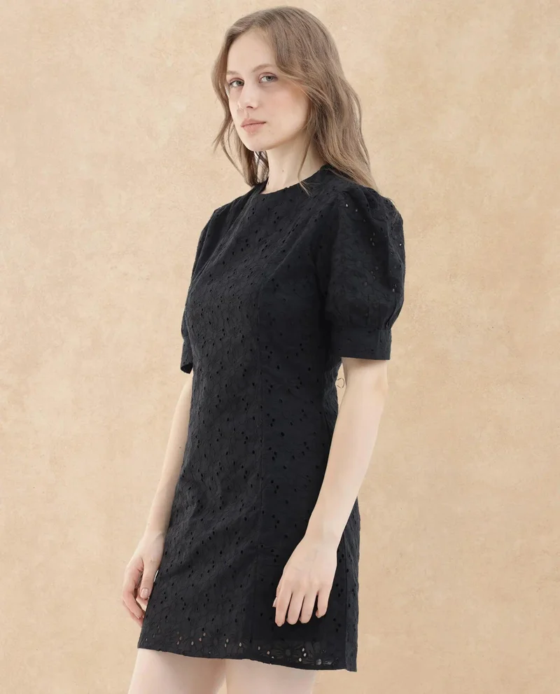 Rareism Women's Elegant Schiffli Mini Dress