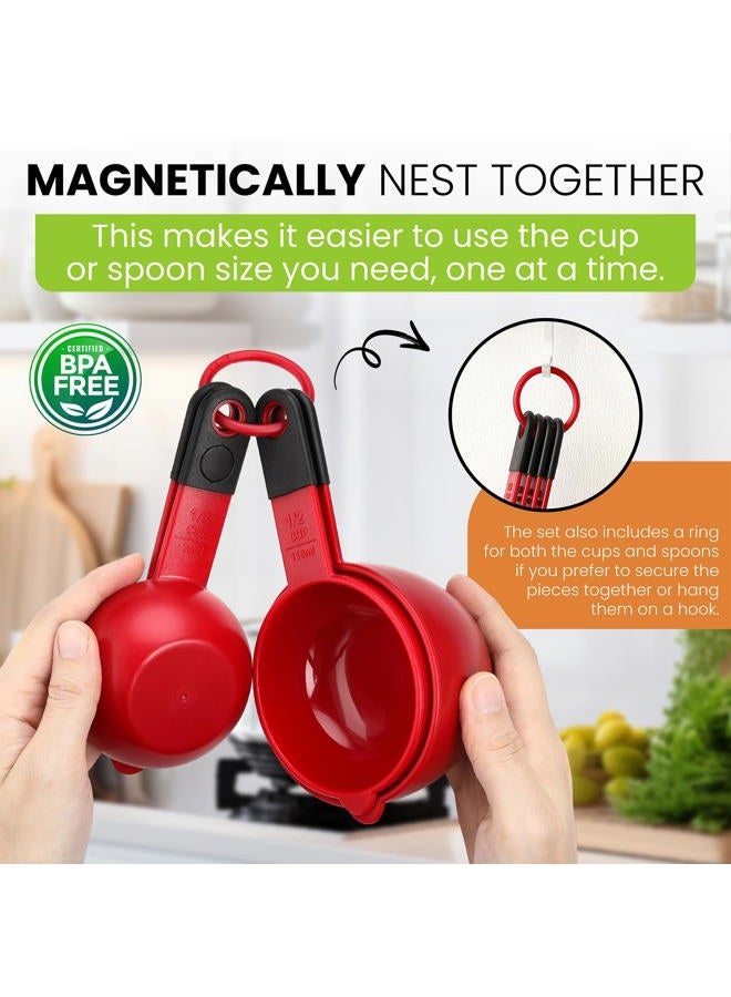 Spring Chef Magnetic Measuring Cups and Spoons, Kitchen Tools with Easy to Read Markings for Measuring Dry or Liquid Ingredients, BPA Free, Set of 9, Red - Image 2