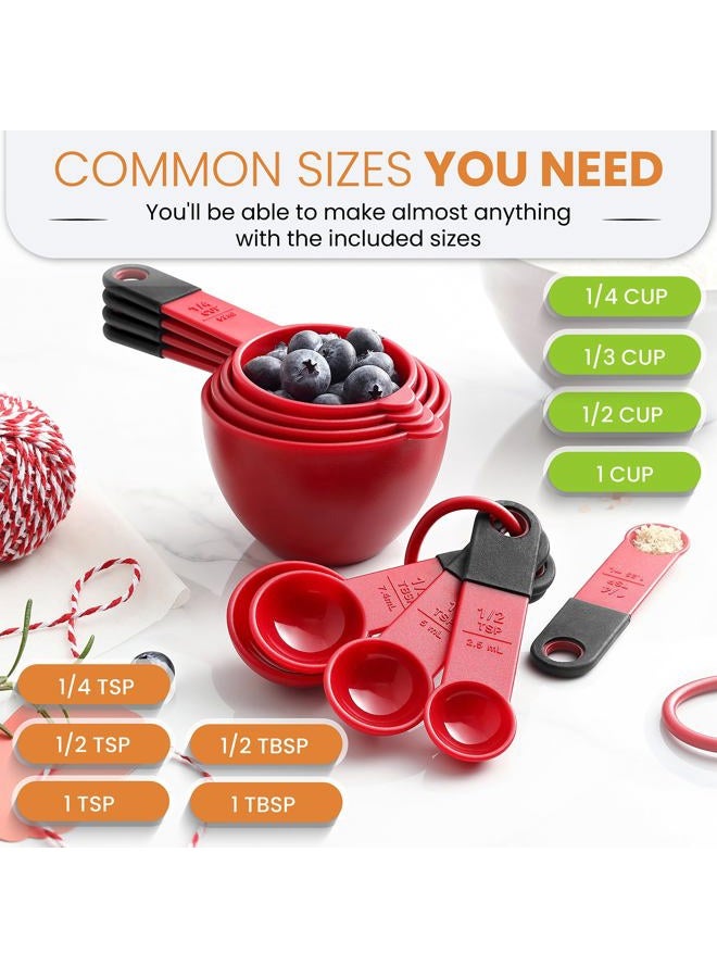 Spring Chef Magnetic Measuring Cups and Spoons, Kitchen Tools with Easy to Read Markings for Measuring Dry or Liquid Ingredients, BPA Free, Set of 9, Red - Image 3