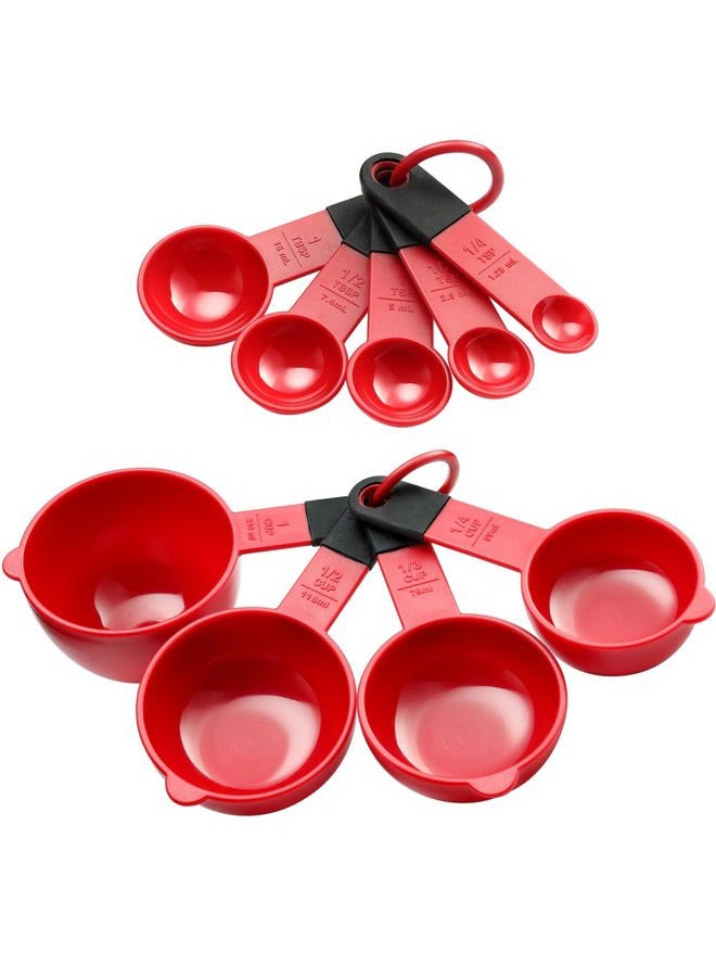 Spring Chef Magnetic Measuring Cups and Spoons, Kitchen Tools with Easy to Read Markings for Measuring Dry or Liquid Ingredients, BPA Free, Set of 9, Red - Image 1
