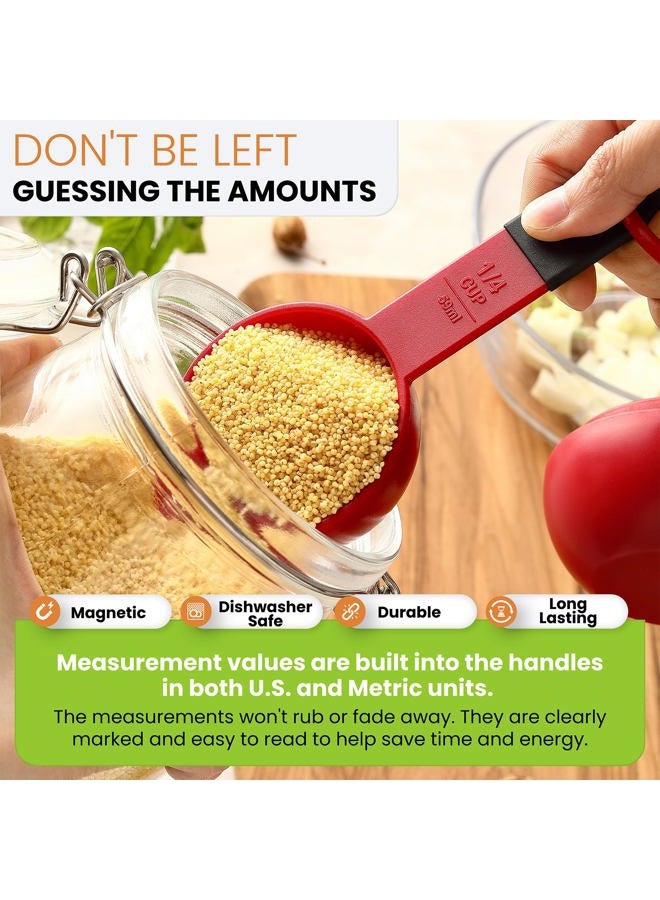 Spring Chef Magnetic Measuring Cups and Spoons, Kitchen Tools with Easy to Read Markings for Measuring Dry or Liquid Ingredients, BPA Free, Set of 9, Red - Image 4