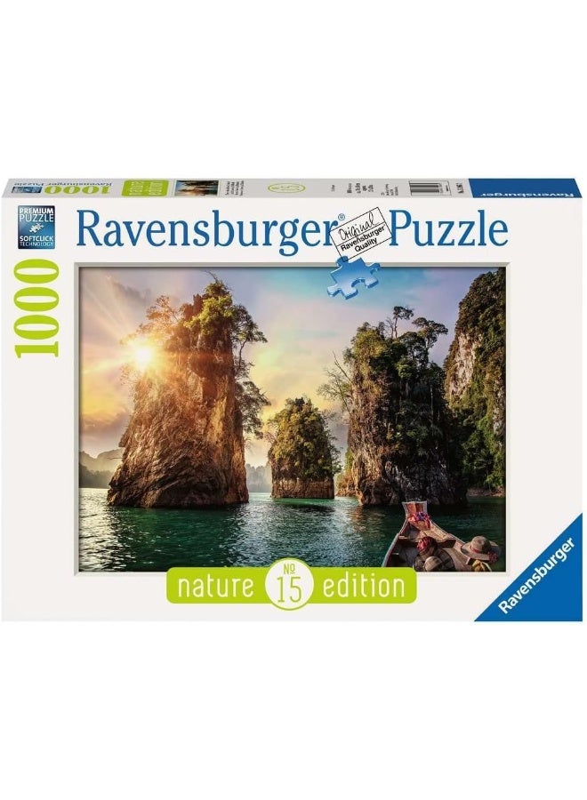 Ravensburger Three Rocks in Cheow Thailand 1000â€‘Piece Jigsaw Puzzle â€“ 70Ã—50 cm Premium Softâ€‘Click Fit & Linenâ€‘Textured Antiâ€‘Glare Finish for Ages 10+ â€“ Scenic Coastal Karst Landscape | 13968â€‘2 - Image 1