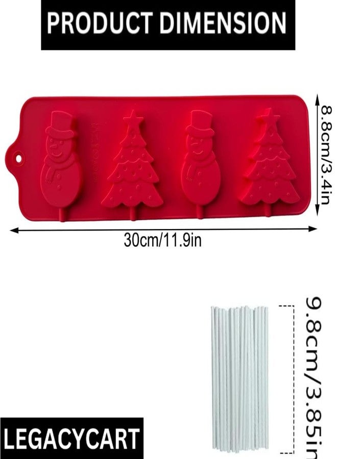 LEGACYCART 4 Cavity Christmas Tree, and Snowman Silicone Mould with 25 Sticks for Chocolate Candy Jelly Cupcake Cake Cakepop Cakesickle Brownie Pudding Birthday Decoration Topper JSC 1916 (Pack of 2) - Image 2