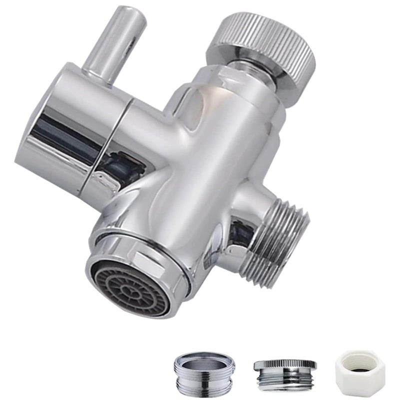 Brass Diverter Valve with Aerator 3 Way Splitter with Male Thread Adapter 360 Swivel Faucet Adapter for Sink Hose Attachment BathroomKitchen Faucet Connector Chrome