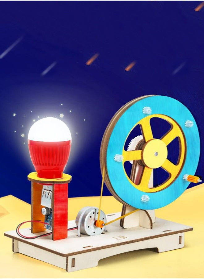 Dominy - Scientific Experiment Manual Generator,Wooden Hand Cranked Generator, Science Kit Manual Generator Toy, Physics Experiment Puzzle Light Bulb, Science Experiments for Kids Age 6-14, Light Bulb Color Random - Image 1