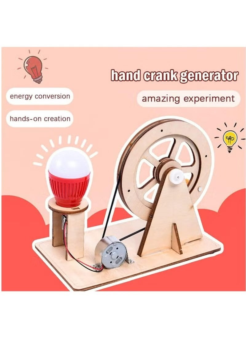 Dominy - Scientific Experiment Manual Generator,Wooden Hand Cranked Generator, Science Kit Manual Generator Toy, Physics Experiment Puzzle Light Bulb, Science Experiments for Kids Age 6-14, Light Bulb Color Random - Image 1