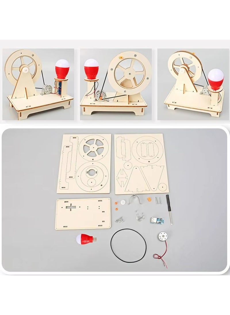 Dominy - Scientific Experiment Manual Generator,Wooden Hand Cranked Generator, Science Kit Manual Generator Toy, Physics Experiment Puzzle Light Bulb, Science Experiments for Kids Age 6-14, Light Bulb Color Random - Image 1