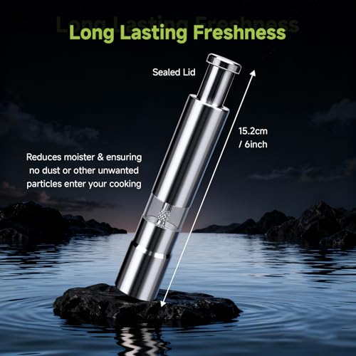 BOKKY Premium Stainless Steel Salt and Pepper Grinder Set – Refillable One-Handed Thumb Press Grinders with Stand – Ideal for Kitchen, Dining, and Gifts - Image 2