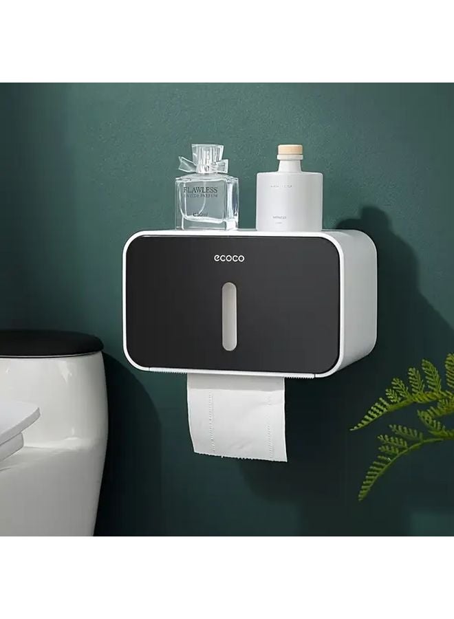 Black Self Adhesive Paper Towel Holder Waterproof Wall Mounted No Drilling For Bathroom Kitchen - Image 1