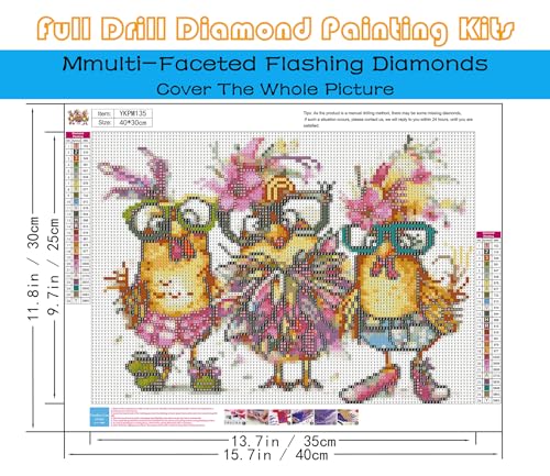 KINPLUB Hens Diamond Painting Kits for Adults, Chicken 5D Diamond Art Kits for Beginners, DIY Full Round Drill Paint with Diamonds Dots, Home Wall Decor 12 x 16 Inch - Image 2