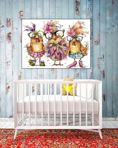 KINPLUB Hens Diamond Painting Kits for Adults, Chicken 5D Diamond Art Kits for Beginners, DIY Full Round Drill Paint with Diamonds Dots, Home Wall Decor 12 x 16 Inch - Image 3