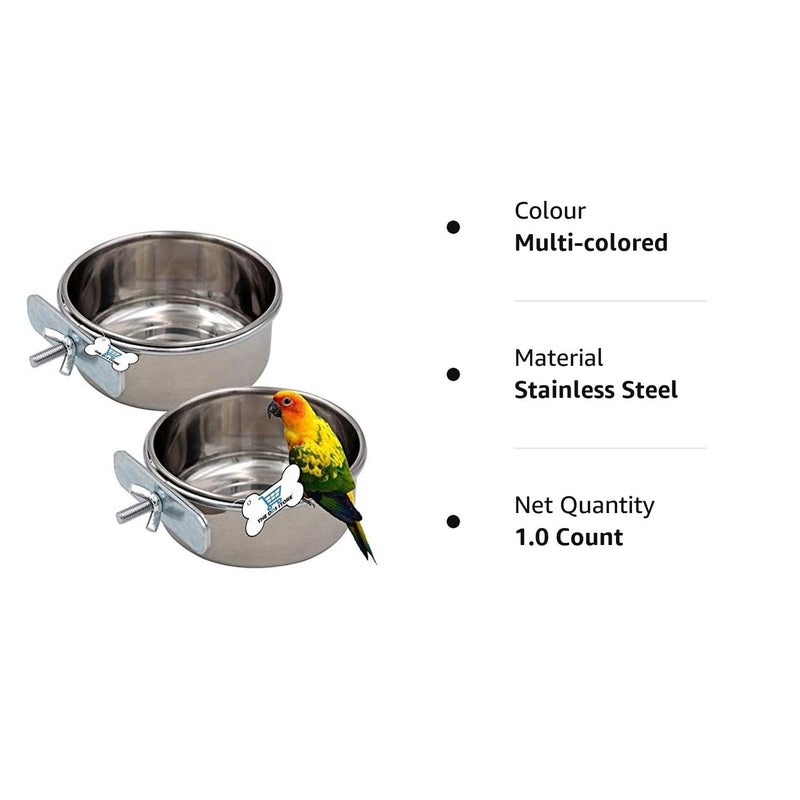 THE DDS STORE Bird Feeding Dish Cups, Parrot Food Bowl Holder-Stainless Steel Coop Cup, Bird Cage Water Bowl for Parakeet African Greys Conure Cockatiels Lovebird Budgie Chinchilla (300.ml Clamp Pack of 2) - Image 4