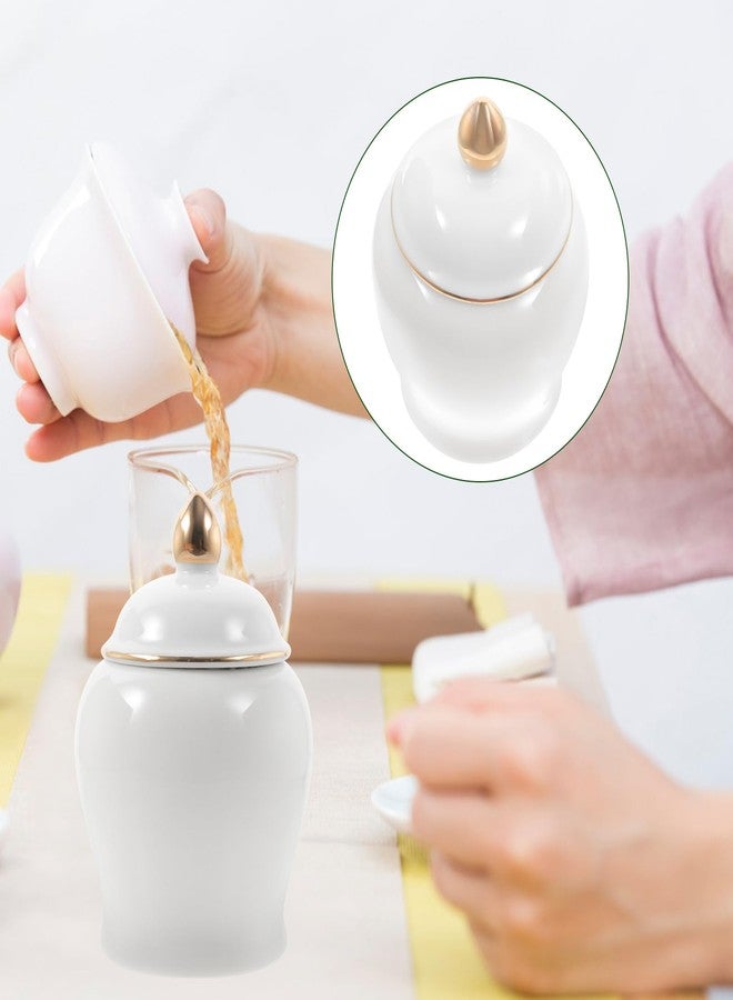 BESTonZON White Porcelain Canister, Ceramic Tea Storage Container White Ginger Jar, Ceramic Tea Canisters with Lid Vintage Ginger Jar Porcelain Decorative Vase Food Storage Jars for Spices Tea Condime - Image 5