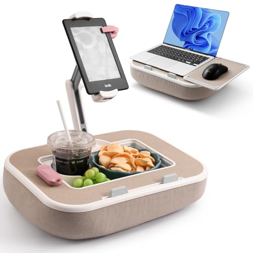 WISFISSH Tablet Pillow Stand with Snack Bowl and Writing Board, 360° Rotating Phone Holder for 4.7-13" Phone Kindle Tablet, Pillow Kindle Holder for Reading in Bed, Couch,Recliner,Floor Etc-Beige - Image 1