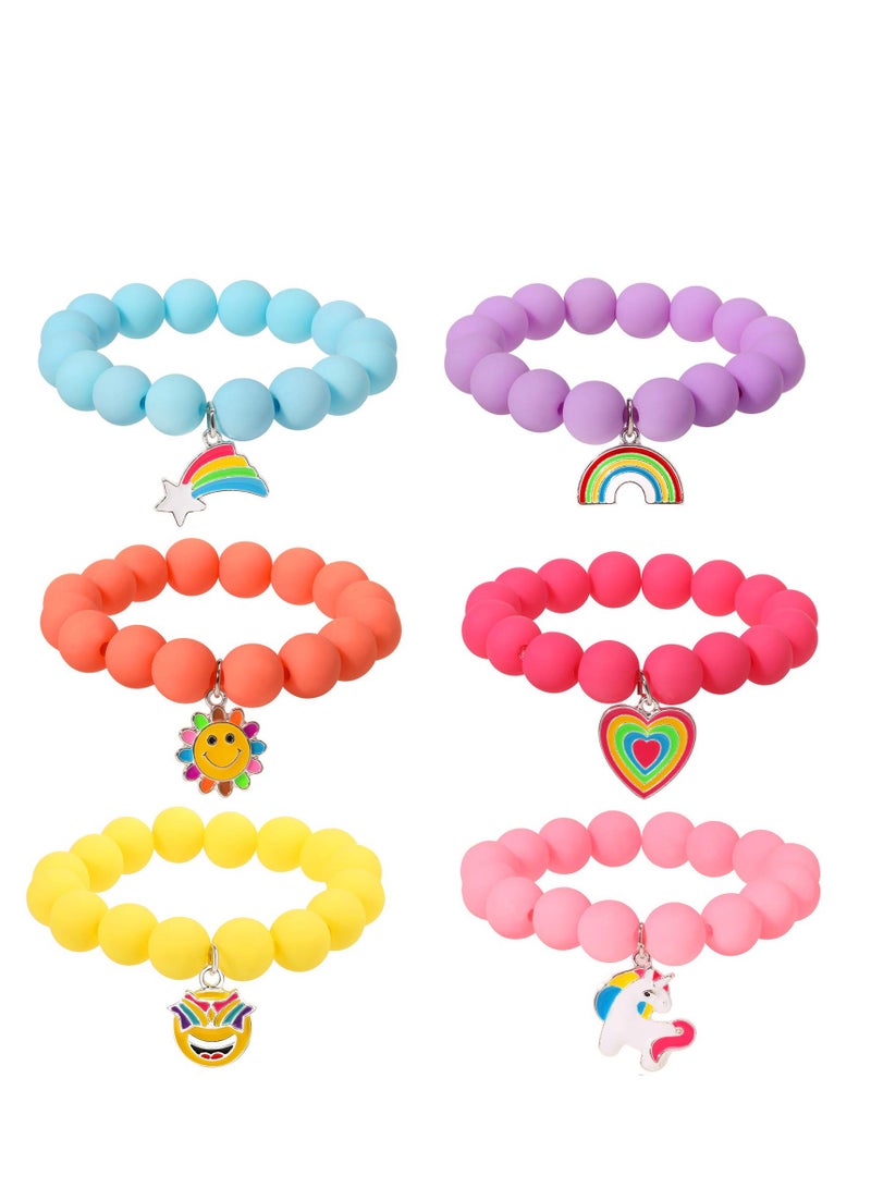 Excefore Unicorn Beads Pendant Bracelet for Kid Girl, 6PC, Rainbow Monster Sun Flower Heart Meteor Charm Friendship Bracelet Good Friend Gift - Image 1