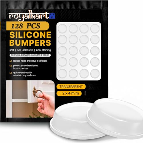 Royalkart Premium Round Self-Adhesive Silicone Bumper Pads Cabinet Door Laptop Furniture (128 Pcs) Transparent (12x4 mm) - Image 1