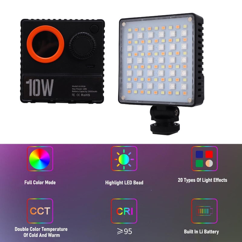 ضوء سيلفي محمول 10 واط 360 درجة ألوان RGB 1800K إلى 9000K مجموعة إضاءة لمؤتمرات الفيديو LED - Image 3