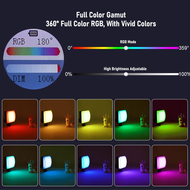 ضوء سيلفي محمول 10 واط 360 درجة ألوان RGB 1800K إلى 9000K مجموعة إضاءة لمؤتمرات الفيديو LED - Image 4