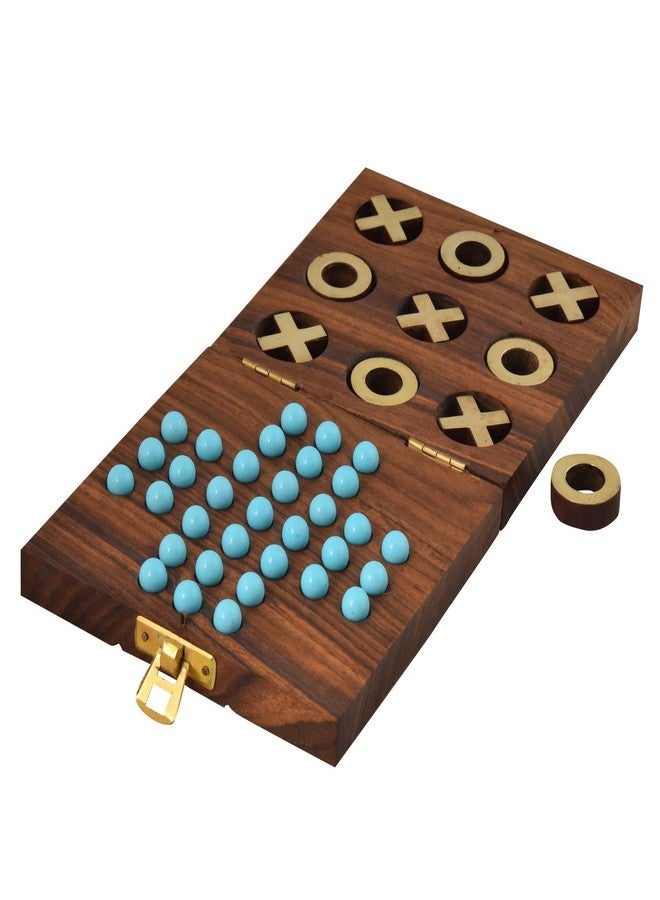 Toolart Fine Craft India Wooden Tic Tac Toe and Solitaire Board Game, Traditional Challenging Board Game for Kids and Adults - Image 1