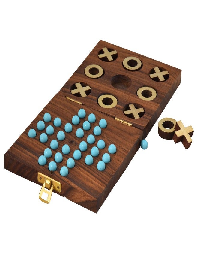 Toolart Fine Craft India Wooden Tic Tac Toe and Solitaire Board Game, Traditional Challenging Board Game for Kids and Adults - Image 2