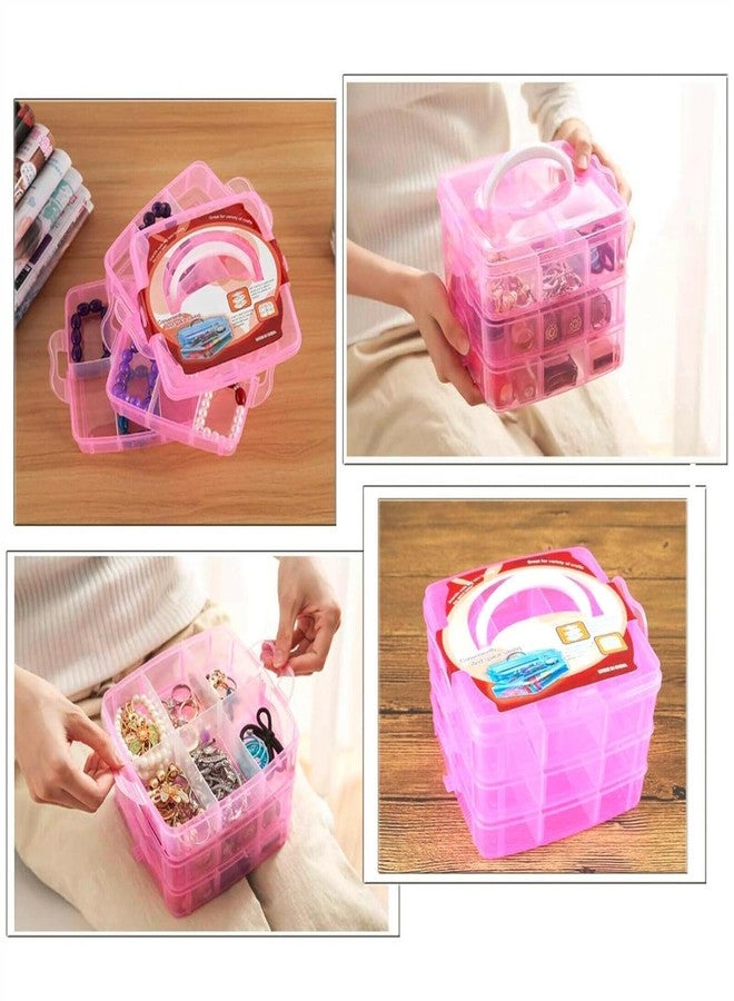 FINWARE 3-Layer 18-Grid Adjustable Jewelery Organizer | Storage Box Cosmetic Make Up Jewellery Vanity Box Case with Removable Dividers Vanity Box (1, Pink) - Image 5