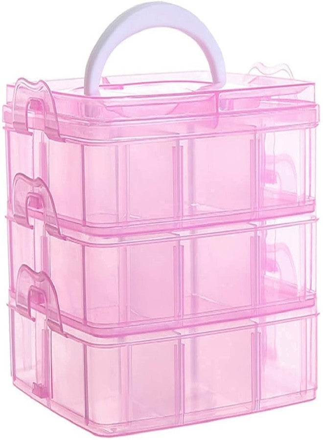 FINWARE 3-Layer 18-Grid Adjustable Jewelery Organizer | Storage Box Cosmetic Make Up Jewellery Vanity Box Case with Removable Dividers Vanity Box (1, Pink) - Image 1