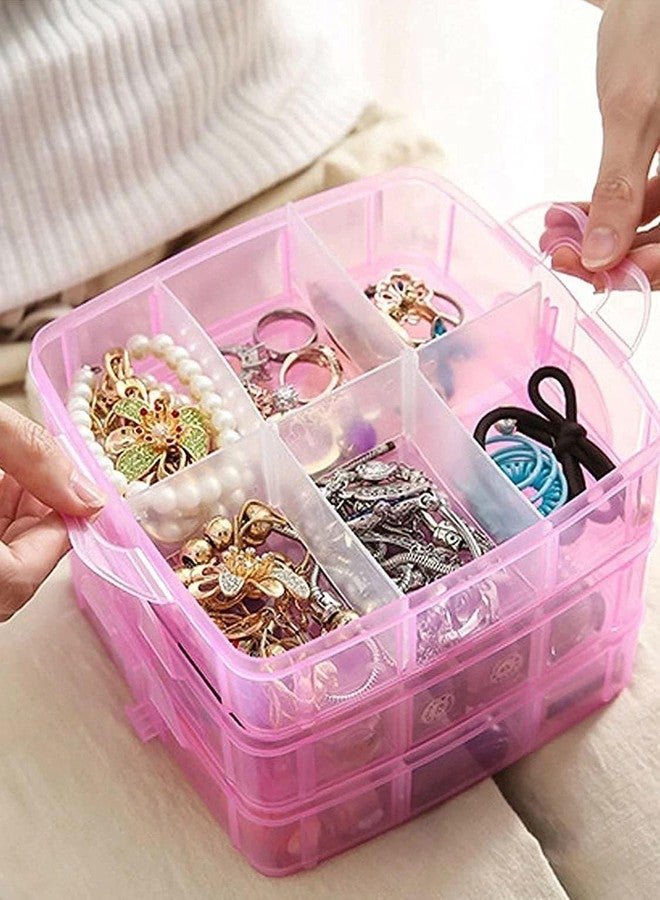 FINWARE 3-Layer 18-Grid Adjustable Jewelery Organizer | Storage Box Cosmetic Make Up Jewellery Vanity Box Case with Removable Dividers Vanity Box (1, Pink) - Image 4