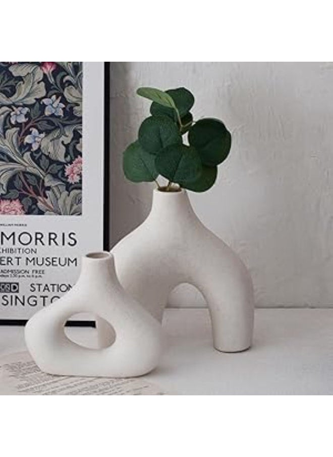 Generic Modern White Ceramic Vase Home Decor, Ceramic Hollow Donut Vase, Minimalist Boho Nordic Style For Table/Home/Wedding/Bookshelf/Office/Party  - Image 1