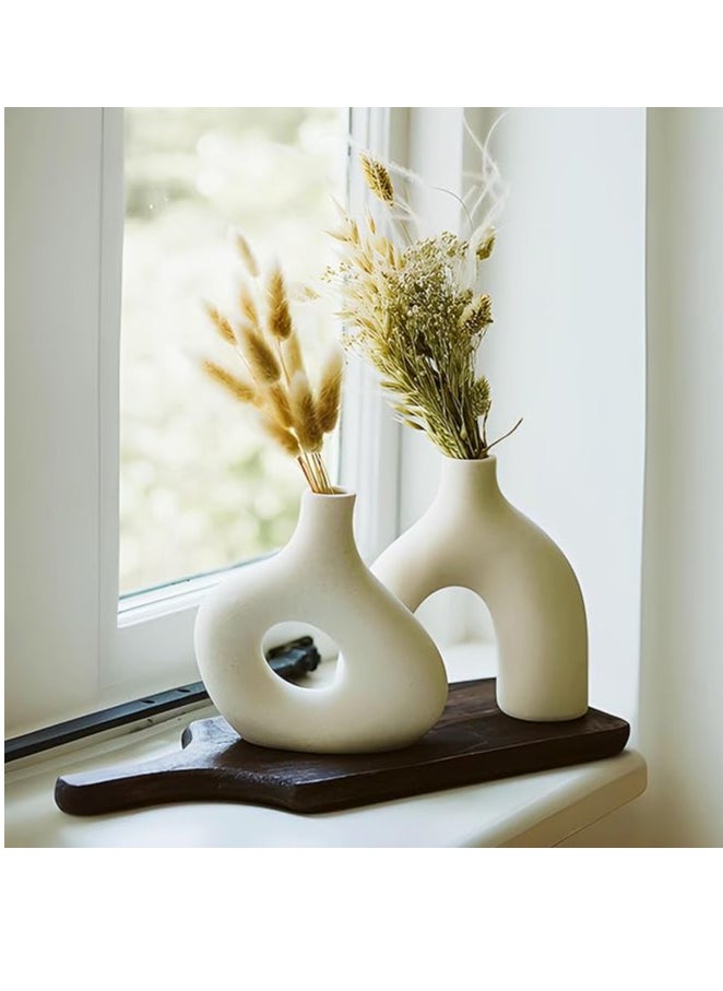 Generic Modern White Ceramic Vase Home Decor, Ceramic Hollow Donut Vase, Minimalist Boho Nordic Style For Table/Home/Wedding/Bookshelf/Office/Party  - Image 2