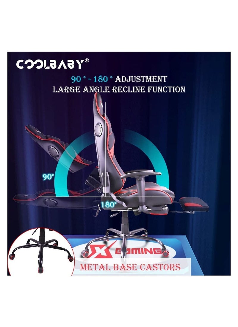 Cool Baby - Gaming Chair Ergonomic Office Massage Chair 180° Recliner System 2D Adjustable Arm Rest With Massage and Bluetooth Speaker and Footrest - Image 1