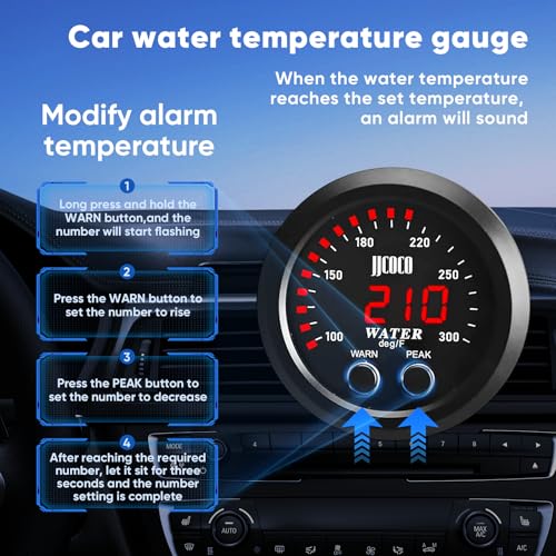ZHSYMX Universal 52mm Water Temperature Gauge with Alarm and 1/8 Npt Sensor Car Digital Meter Red Display Temp 100-300F(-17~187C) - Image 2