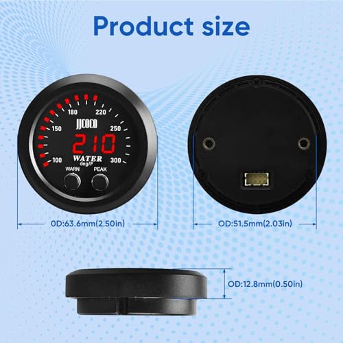 ZHSYMX Universal 52mm Water Temperature Gauge with Alarm and 1/8 Npt Sensor Car Digital Meter Red Display Temp 100-300F(-17~187C) - Image 3