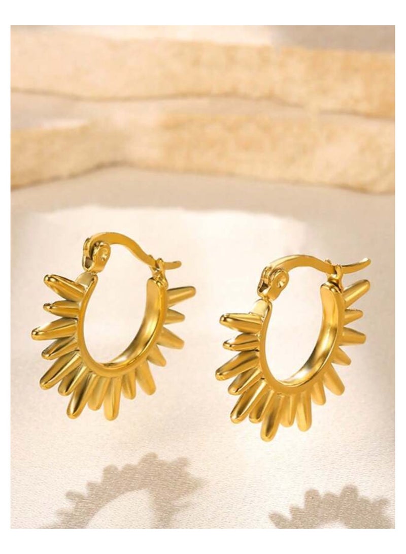 إيكوال حلق اذن نسائي دائري من الاستانلس ستيل أنيق وعالي الجودة باللون الذهبي - Image 3