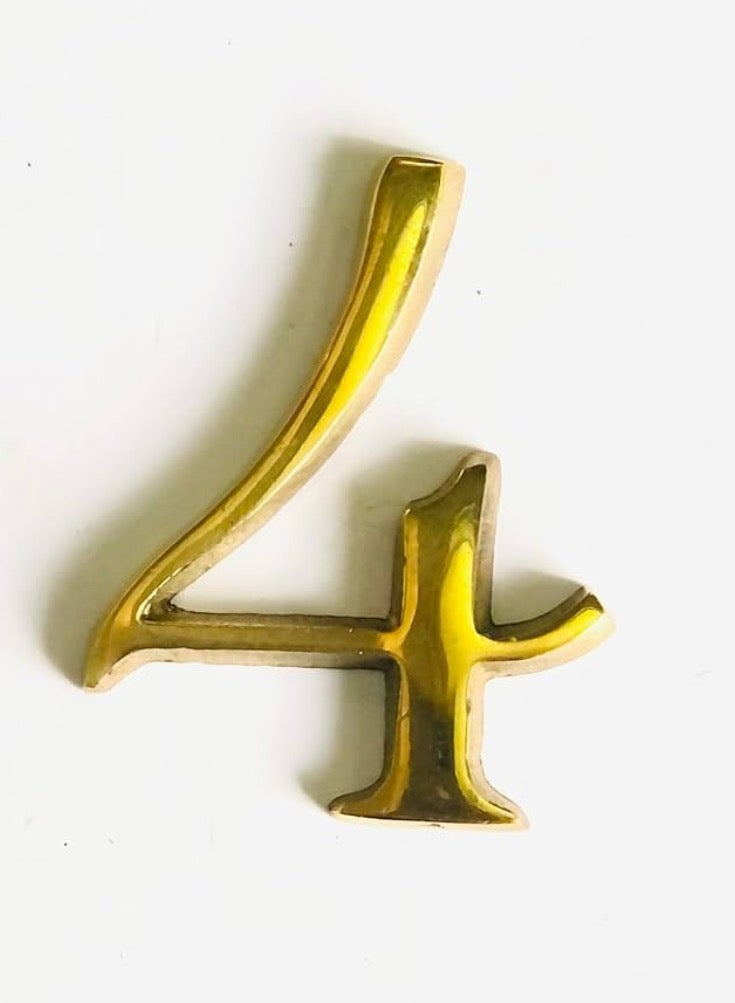 أرقام أبواب شقة – رقم أربعة – ملحقات الباب الخشبي – أرقام باب شقة – الخامة: نحاس – صناعة مصرية – لون نحاسي ذهبي