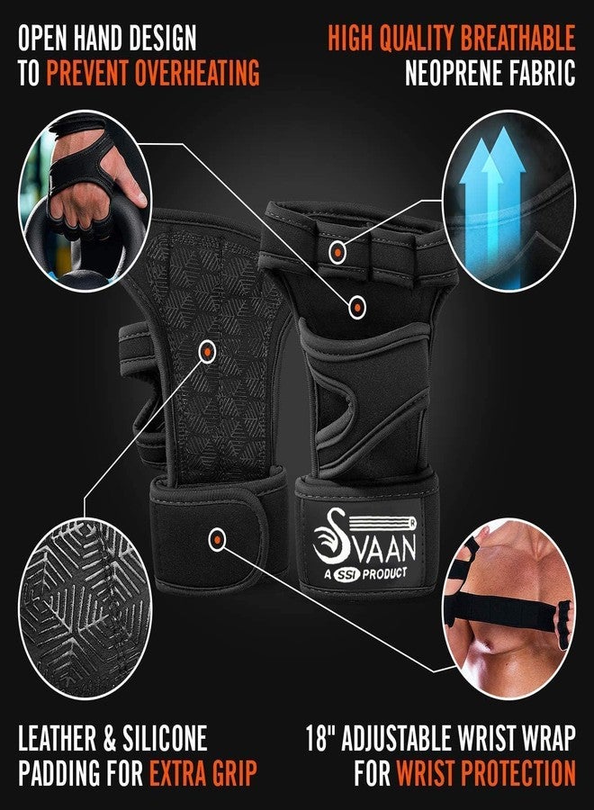 قفازات تمارين رياضية من Svaan مع دعم للمعصم، وحشوة سيليكون، وحماية لليدين أثناء رفع الأثقال والتدريب المتقاطع، أسود (مقاس كبير) - Image 2