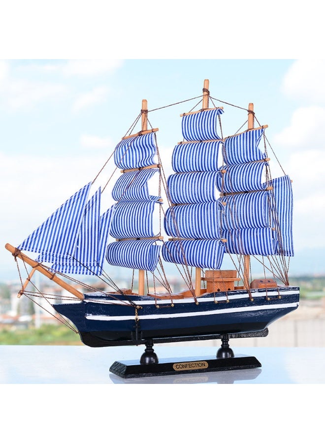 هالامودو نموذج قارب شراعي خشبي، نموذج سفينة شراعية بحرية ساحلية، قارب شراعي مصنوع من الخشب المتوسطي، زورق شراعي خالي من المحيط البحري موضوع زخرفة قارب شراعي وزارة الداخلية ديكور طاولة، أزرق، 36 سم - Image 1
