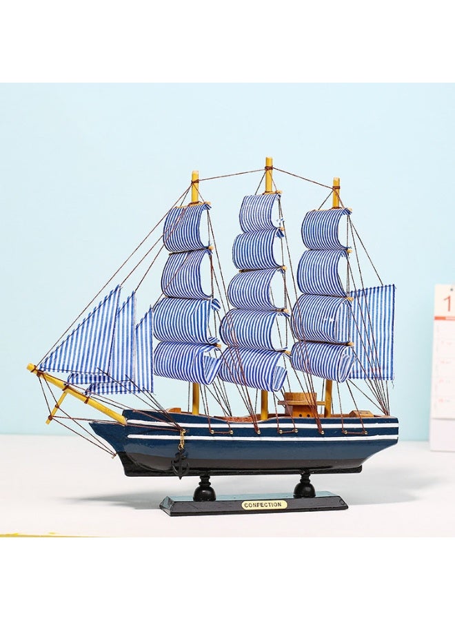 هالامودو نموذج قارب شراعي خشبي، نموذج سفينة شراعية بحرية ساحلية، قارب شراعي مصنوع من الخشب المتوسطي، زورق شراعي خالي من المحيط البحري موضوع زخرفة قارب شراعي وزارة الداخلية ديكور طاولة، أزرق، 36 سم - Image 3