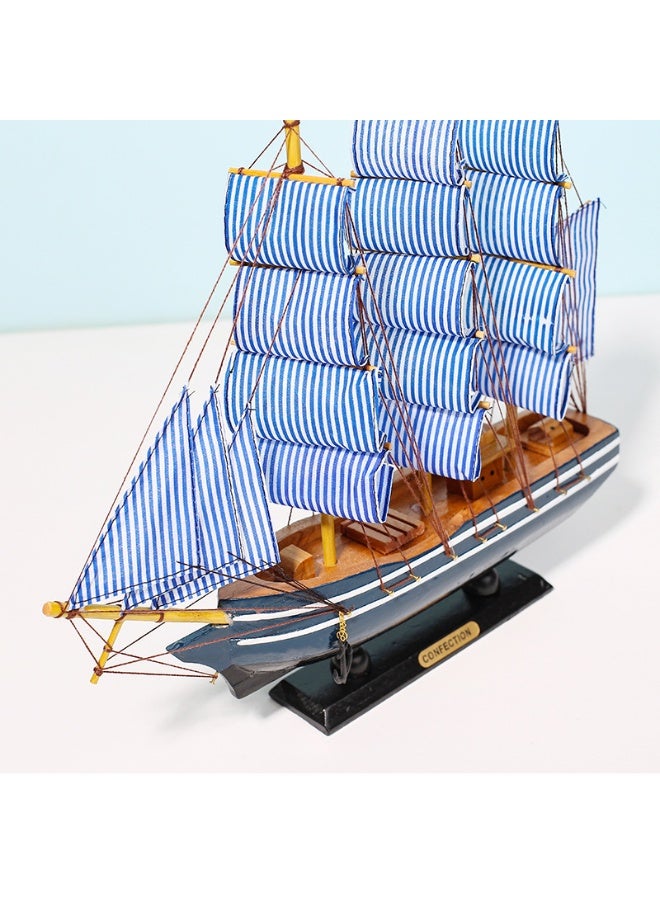 هالامودو نموذج قارب شراعي خشبي، نموذج سفينة شراعية بحرية ساحلية، قارب شراعي مصنوع من الخشب المتوسطي، زورق شراعي خالي من المحيط البحري موضوع زخرفة قارب شراعي وزارة الداخلية ديكور طاولة، أزرق، 36 سم - Image 2