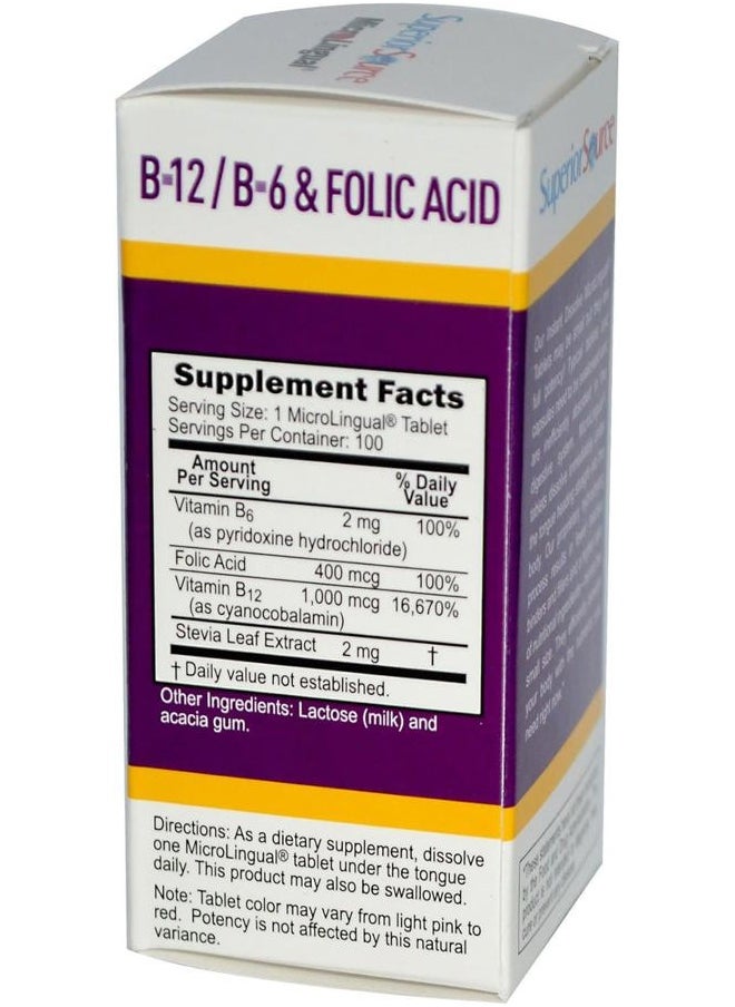 Superior Source No Shot Vitamin B-12 Cyanocobalamin 1000 mcg, B-6, Folic Acid 400 mcg - Support Brain & Heart Health - Aids Natural Energy Levels - 100 Sublingual Dissolving Tablets  - Image 2