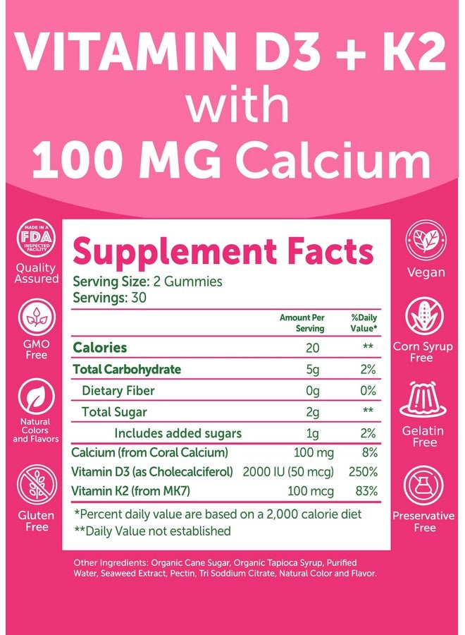 LUNAKAI حلوى لوناكاي المصنوعة في الولايات المتحدة من فيتامين د3 ك2 مع الكالسيوم للنساء والرجال والأطفال - مكمل 3 في 1 لصحة العظام ودعم المناعة، نباتي 60 حبة - Image 5