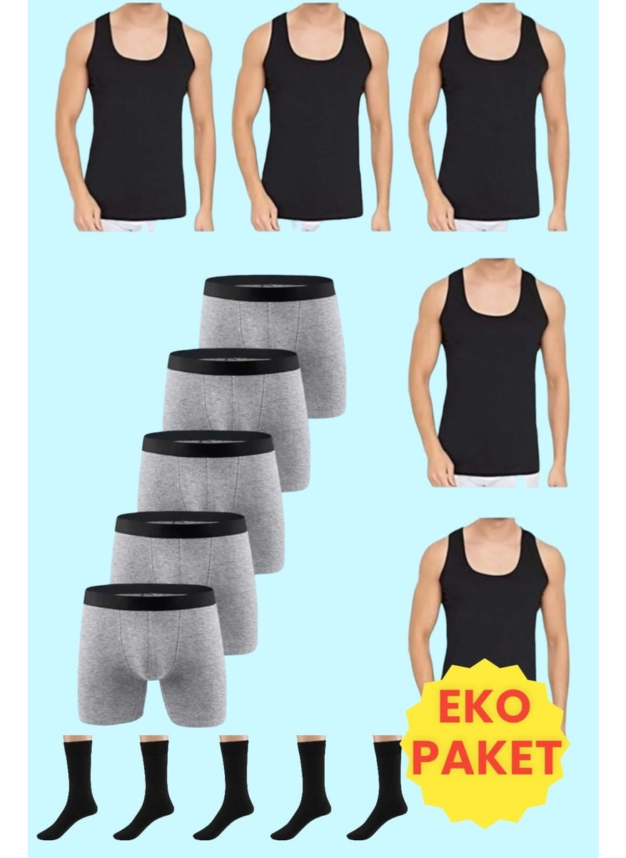 Tezzgelsin - Men's 15 Piece Economic Package Undershirt Boxer and Socks Set 5 Undershirt 5 Boxers 5 Pairs of Socks - Image 1