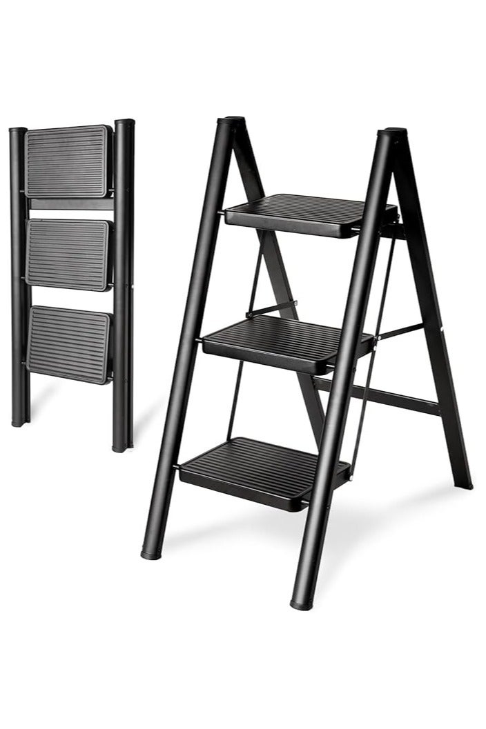 فكسر سلم فيكسير القابل للطي بثلاث درجات - مقعد متدرج من الفولاذ المتين مع دواسات عريضة مضادة للانزلاق - Image 1