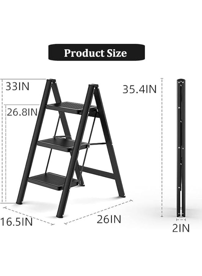 فكسر سلم فيكسير القابل للطي بثلاث درجات - مقعد متدرج من الفولاذ المتين مع دواسات عريضة مضادة للانزلاق - Image 2