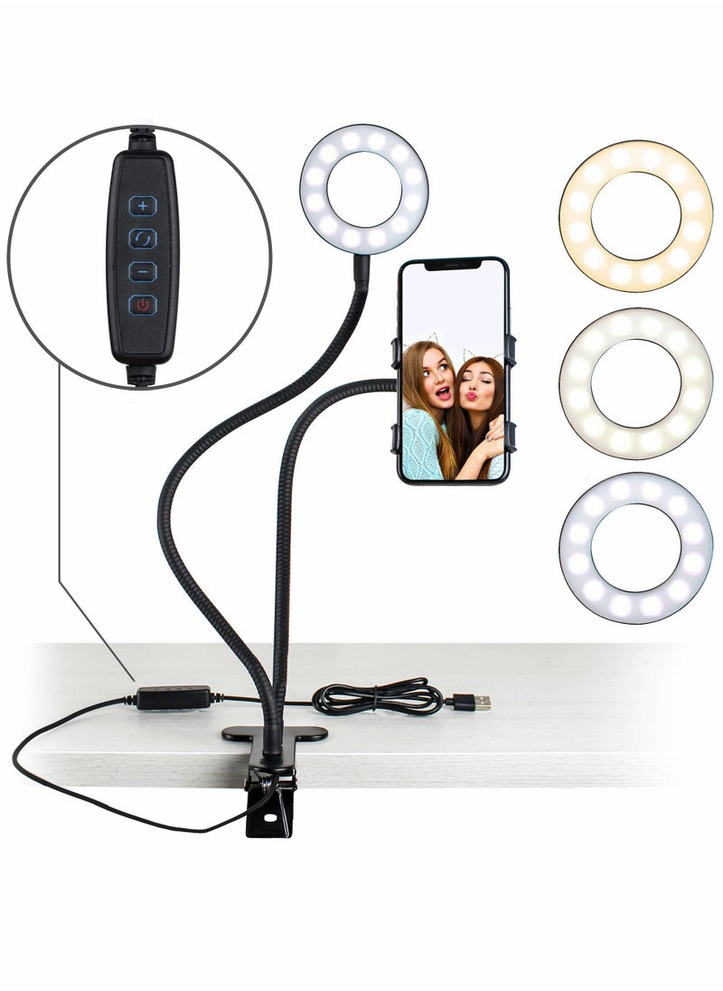 Excefore Selfie Ring Light with 24” Gooseneck Stand & Cell Phone Holder  - Image 1