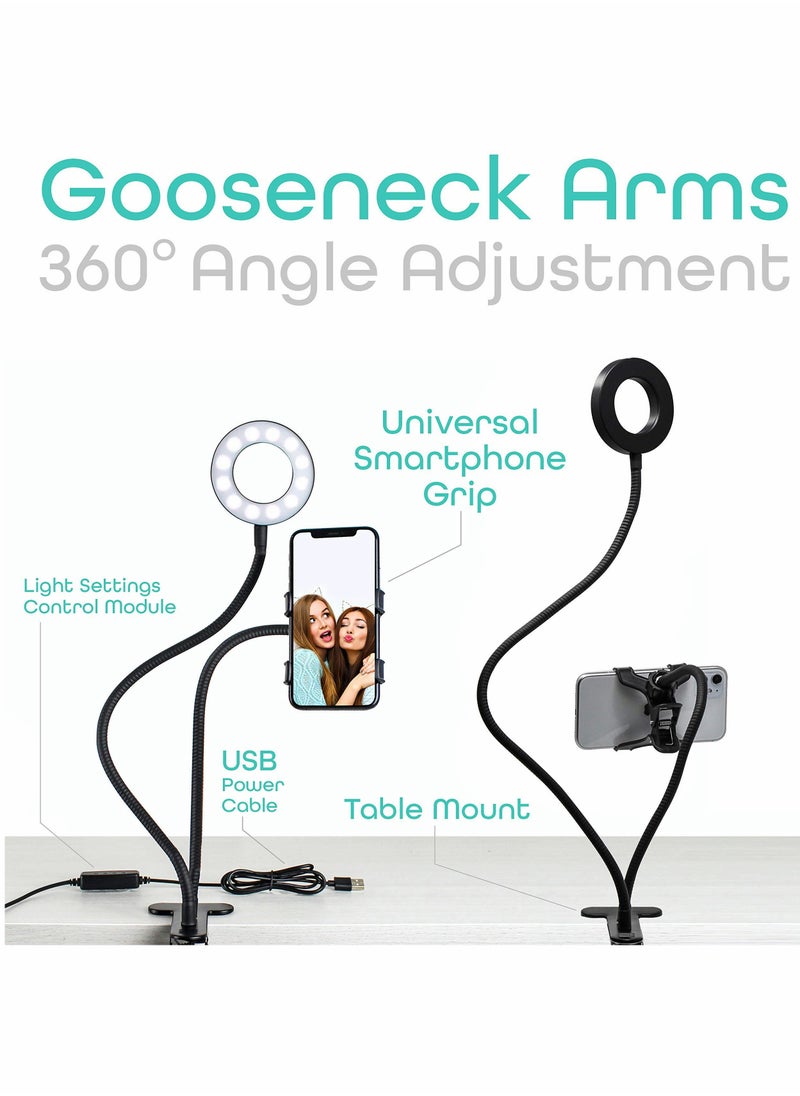 Excefore Selfie Ring Light with 24” Gooseneck Stand & Cell Phone Holder  - Image 3