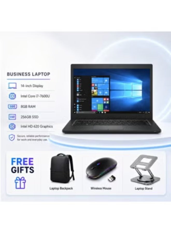 لابتوب أعمال بشاشة 14 بوصة ومعالج فئة i7 وذاكرة 8 جيجابايت وقرص SSD سعة 256 جيجابايت مع حقيبة وماوس لاسلكي وحامل لابتوب - Image 3