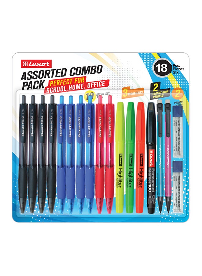Luxor Pack Of 18 Trendy Design Pen, Smooth Ink Flow Pens, Includes 10 Micra Gel Pens, 1 Permanent Marker, 3 Highliters,2 Smart Grip Pencils, 2 Pencil Leads - Image 1