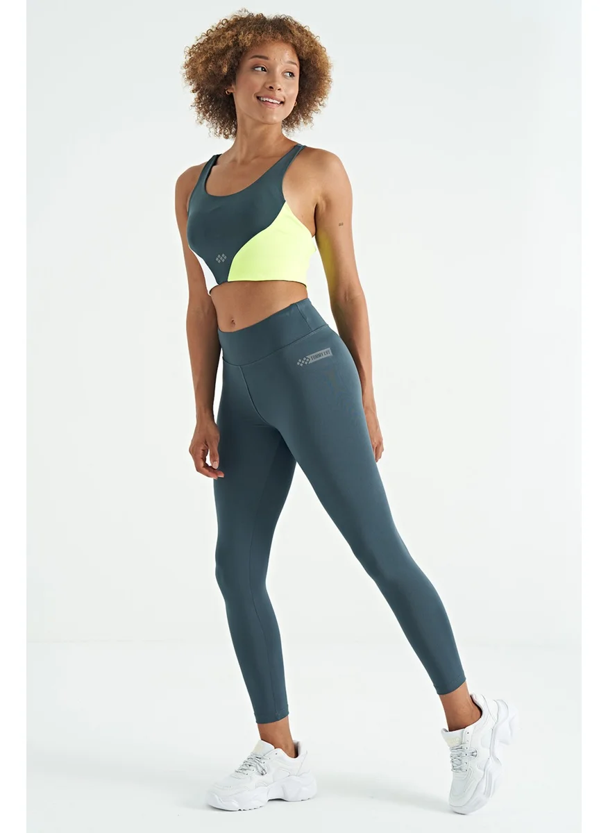 Tommy Life Forest Green Logo Print Detail High Waist Scuba Fabric Slim Fit Women's Leggings - 94627