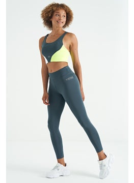 Tommy Life Forest Green Logo Print Detail High Waist Scuba Fabric Slim Fit Women's Leggings - 94627  - Image 1