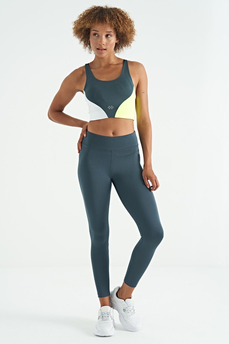 Tommy Life Forest Green Logo Print Detail High Waist Scuba Fabric Slim Fit Women's Leggings - 94627  - Image 5